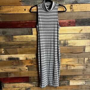 Windsor Gray And Black Stripe Mock Neck Midi‎ Dress Size Large